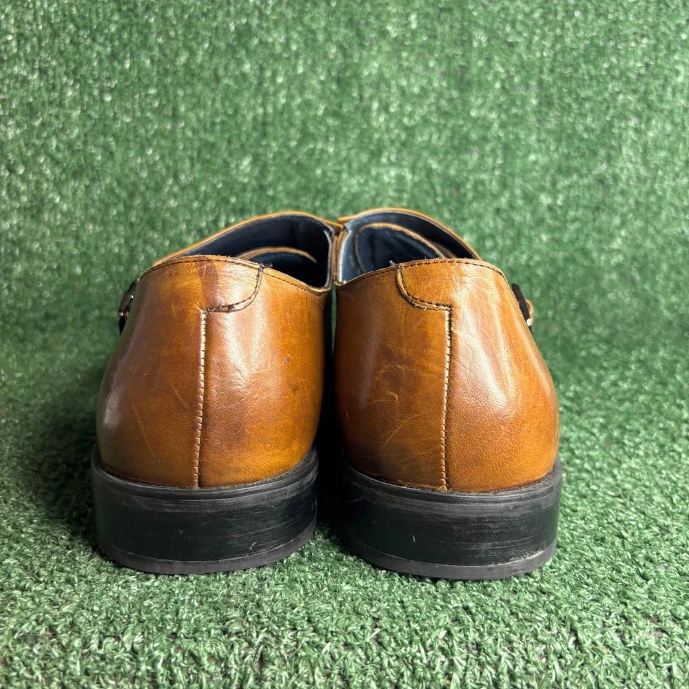 Stacy Adams Leather Textured Cap Toe Double Monk Strap Shoes Brown Mens Size 14M